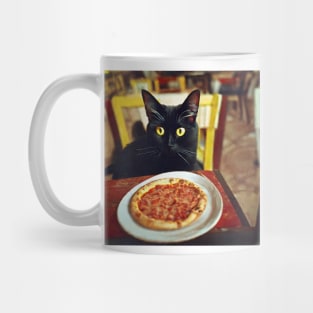 Black Cat Eating Pizza Mug